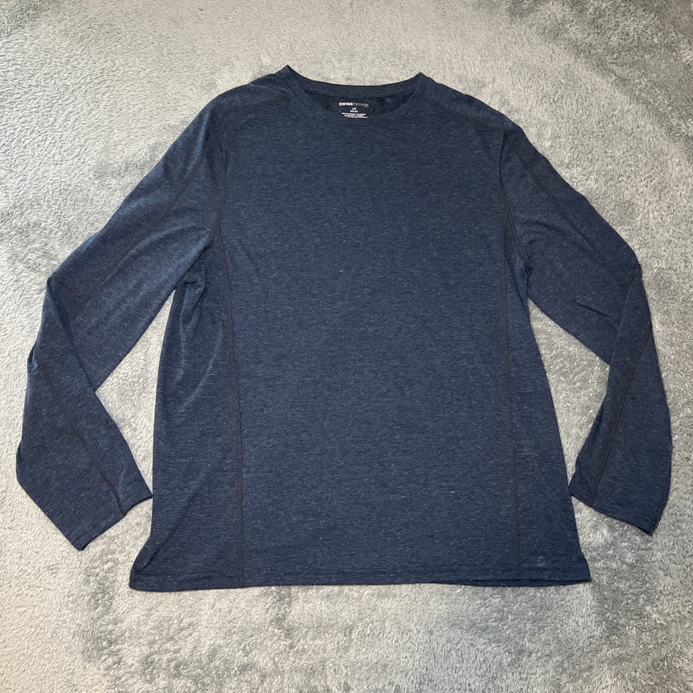 Swiss Tech Men's L Long Sleeve Navy Shirt Casual Active Wear Polyester & Cotton